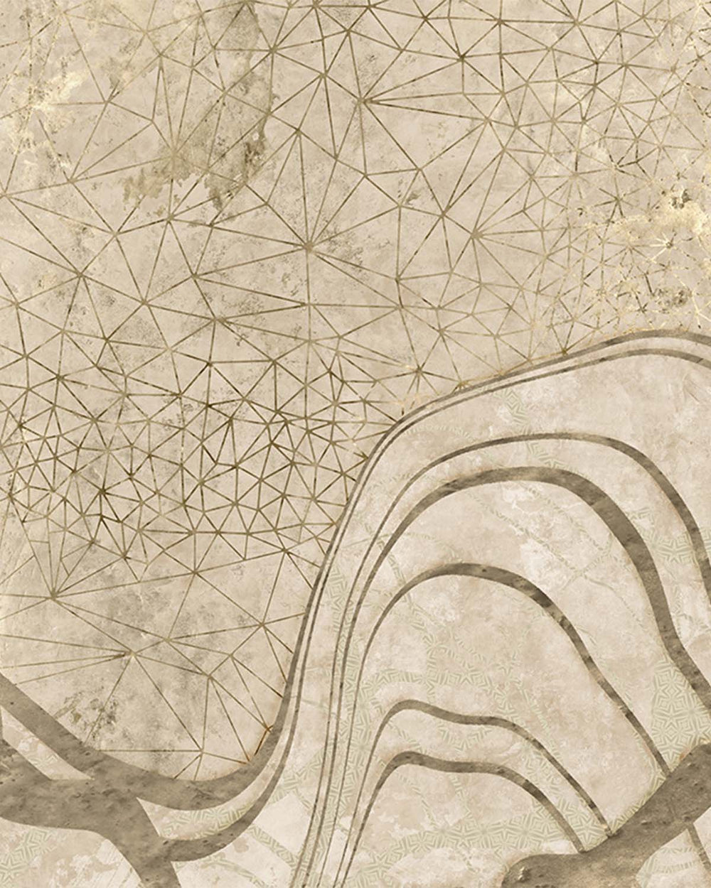 Nomadic Taupe Gilded Dune Panoramic Mural M3109