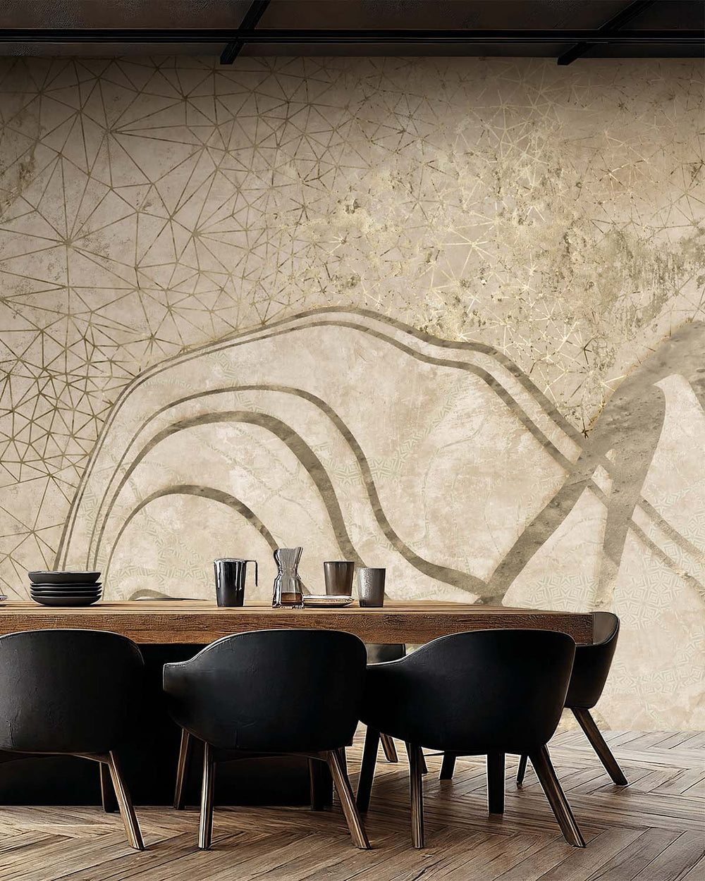 Nomadic Taupe Gilded Dune Panoramic Mural M3109