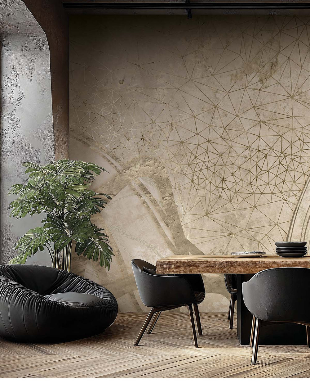 Nomadic Taupe Gilded Dune Panoramic Mural M3109