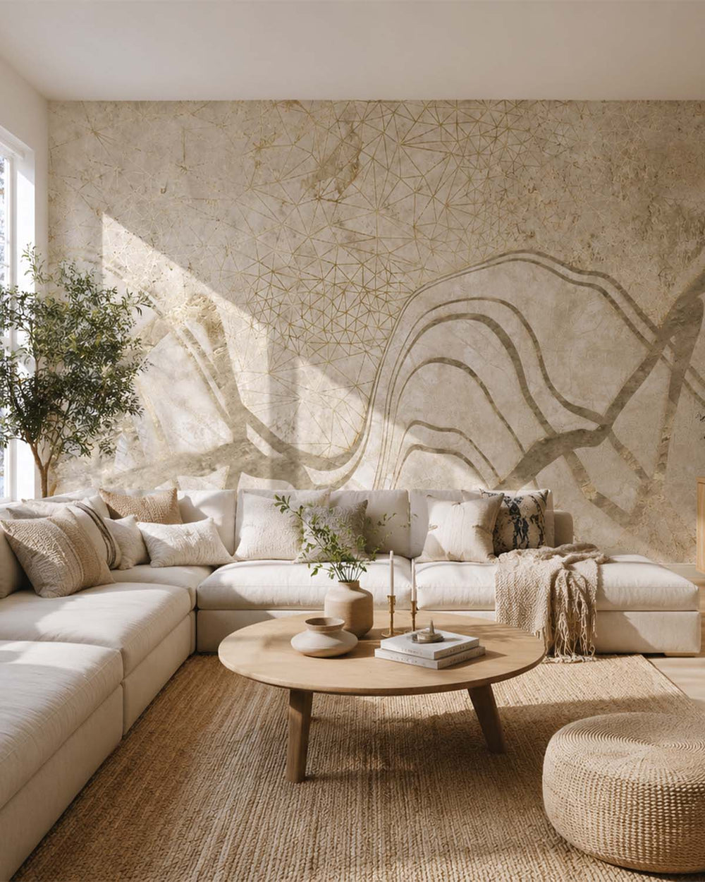 Nomadic Taupe Gilded Dune Panoramic Mural M3109