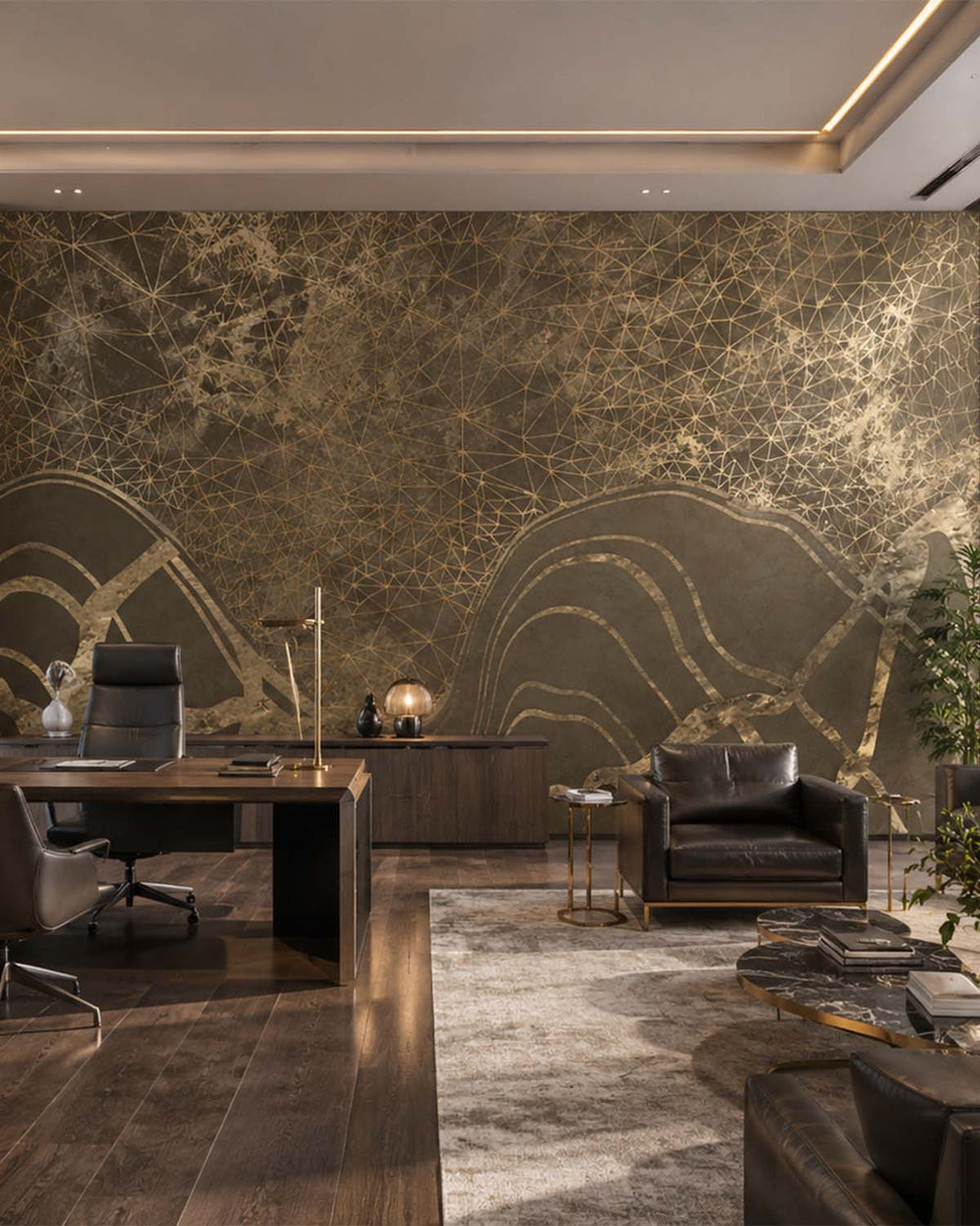 Metallic Bronze Gilded Dune Panoramic Mural M3111