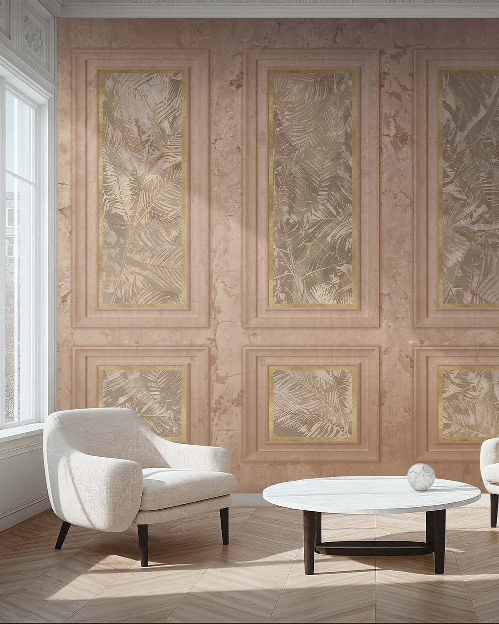 Caramel Sundae Vintage Palm & Paneled  Mural M3112