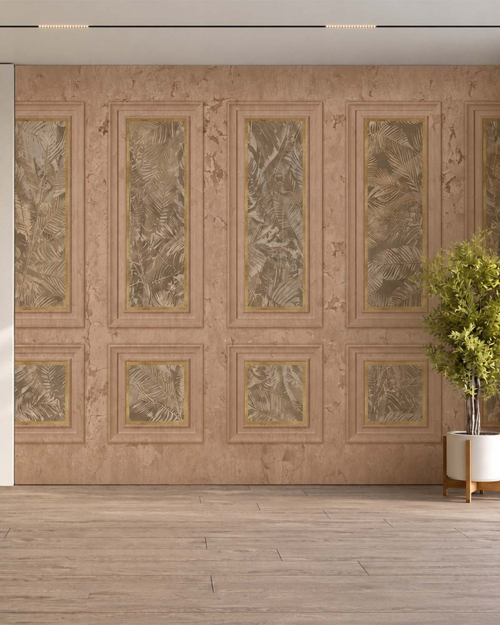 Caramel Sundae Vintage Palm & Paneled  Mural M3112