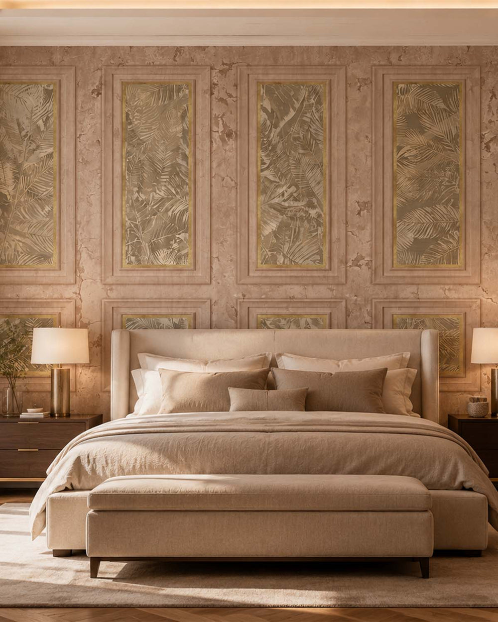 Caramel Sundae Vintage Palm & Paneled  Mural M3112