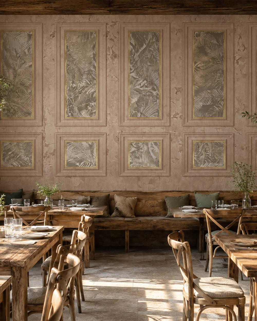 Caramel Sundae Vintage Palm & Paneled  Mural M3112