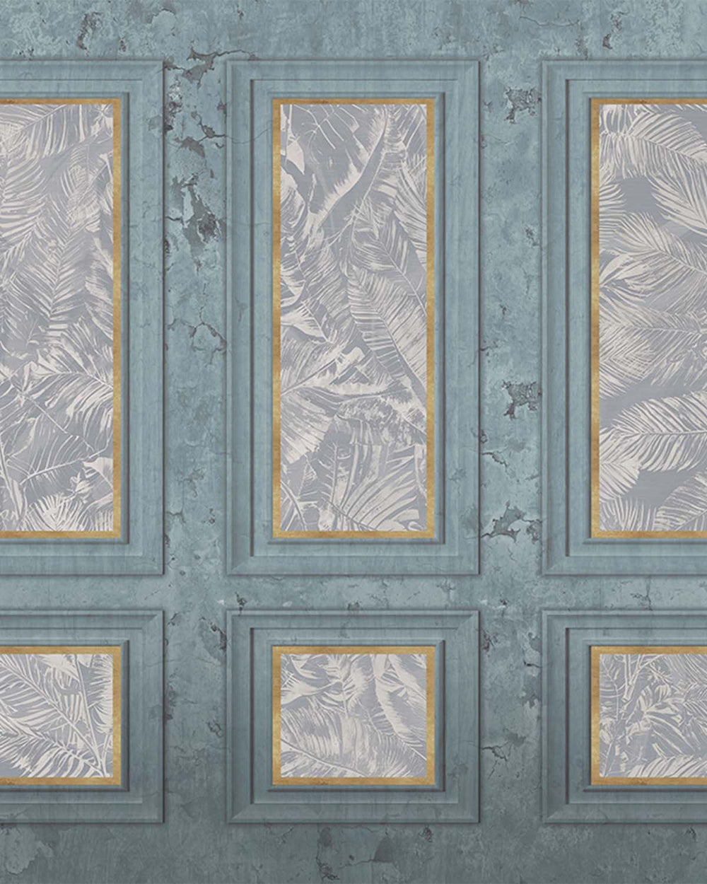 Gunmetal Grey Vintage Palm & Paneled  Mural M3113