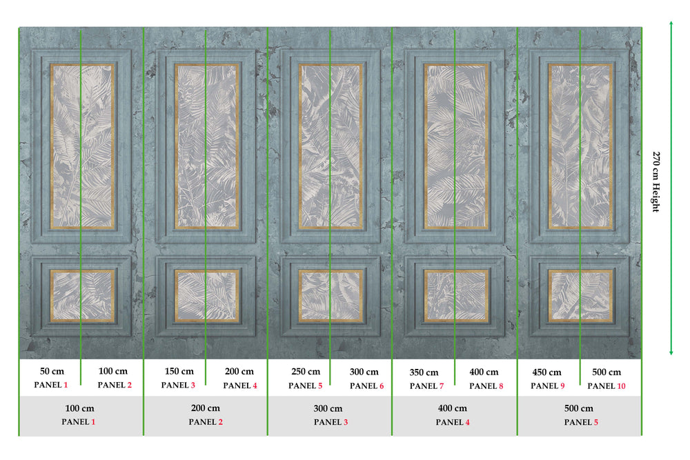 Gunmetal Grey Vintage Palm & Paneled  Mural M3113