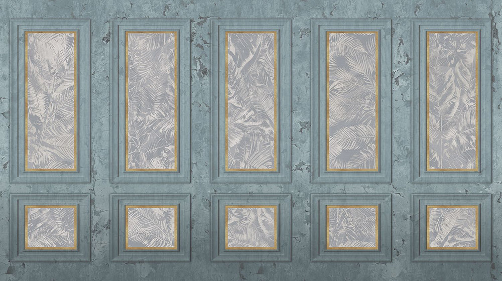 Gunmetal Grey Vintage Palm & Paneled  Mural M3113