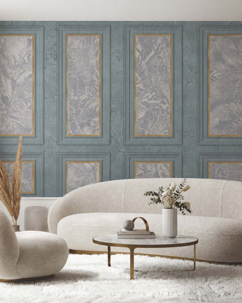 Gunmetal Grey Vintage Palm & Paneled  Mural M3113
