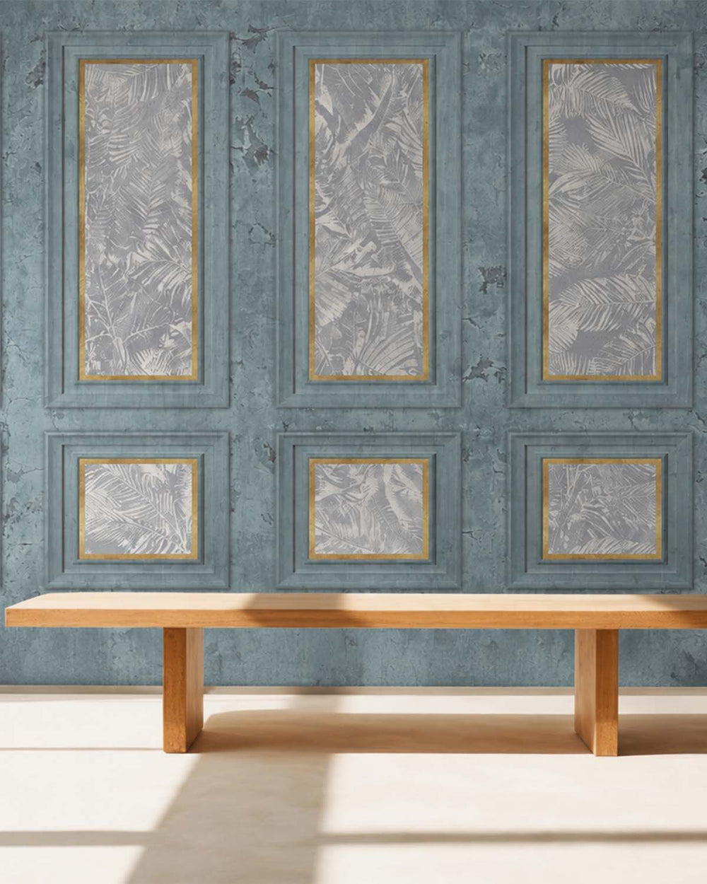 Gunmetal Grey Vintage Palm & Paneled  Mural M3113