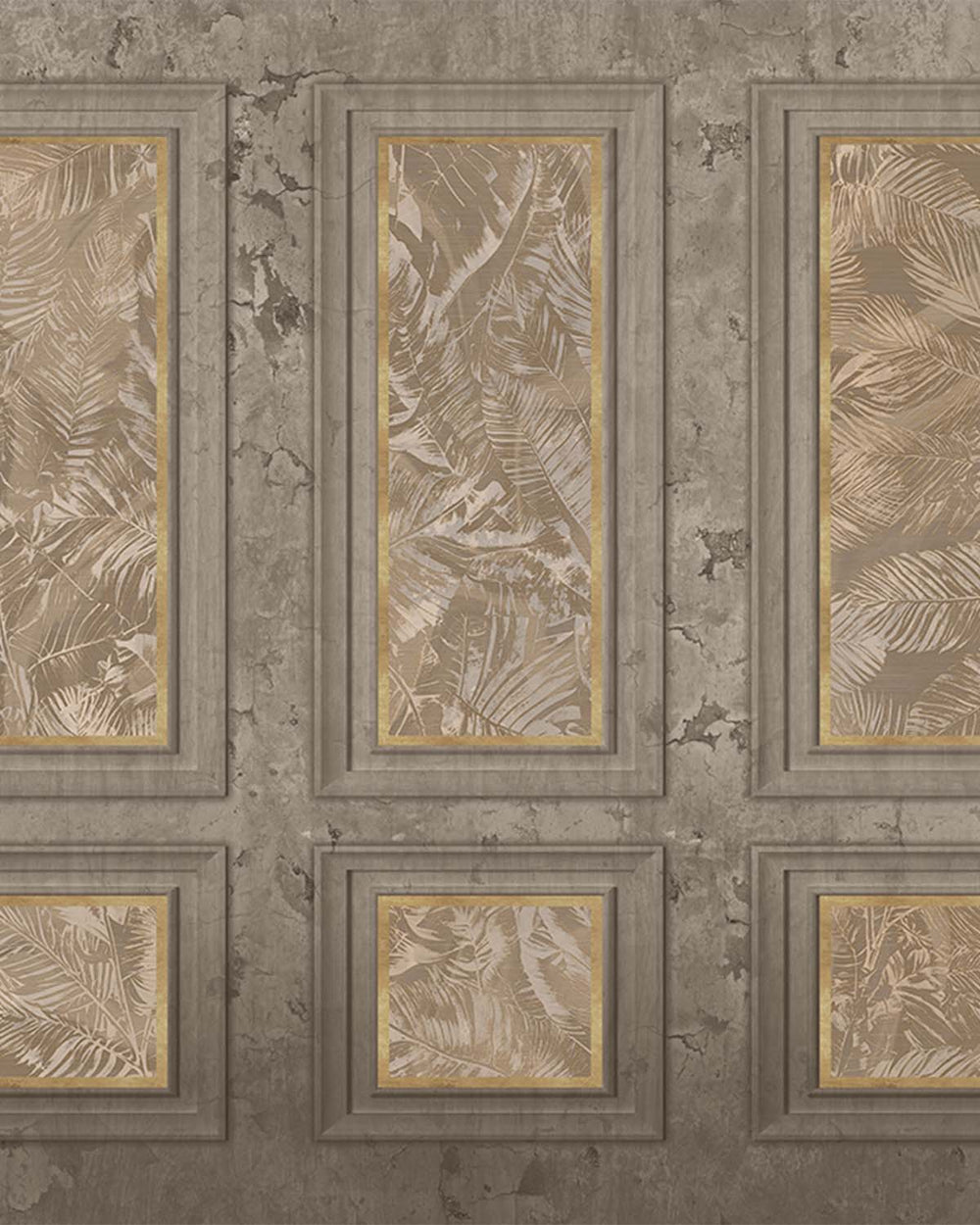 Desert Taupe Vintage Palm & Paneled  Mural M3114