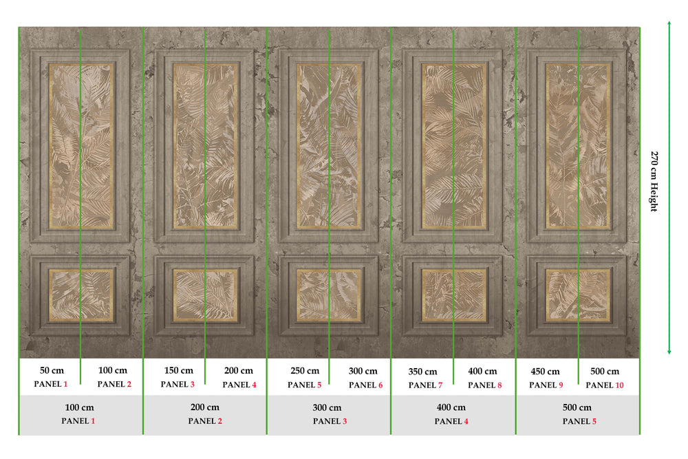 Desert Taupe Vintage Palm & Paneled  Mural M3114