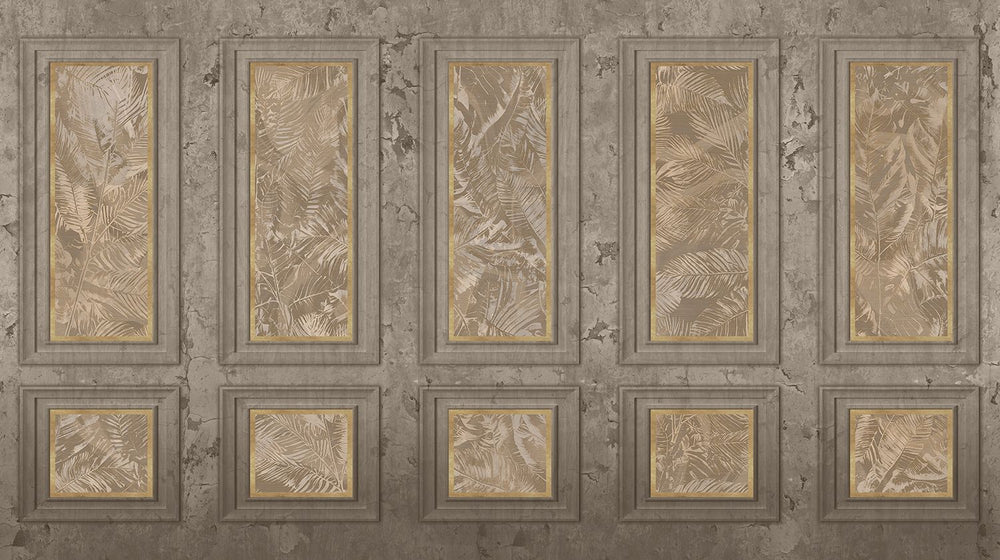 Desert Taupe Vintage Palm & Paneled  Mural M3114