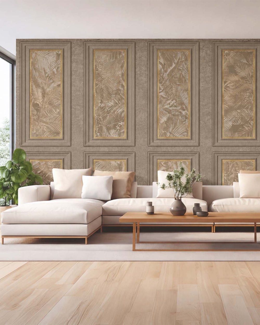 Desert Taupe Vintage Palm & Paneled  Mural M3114