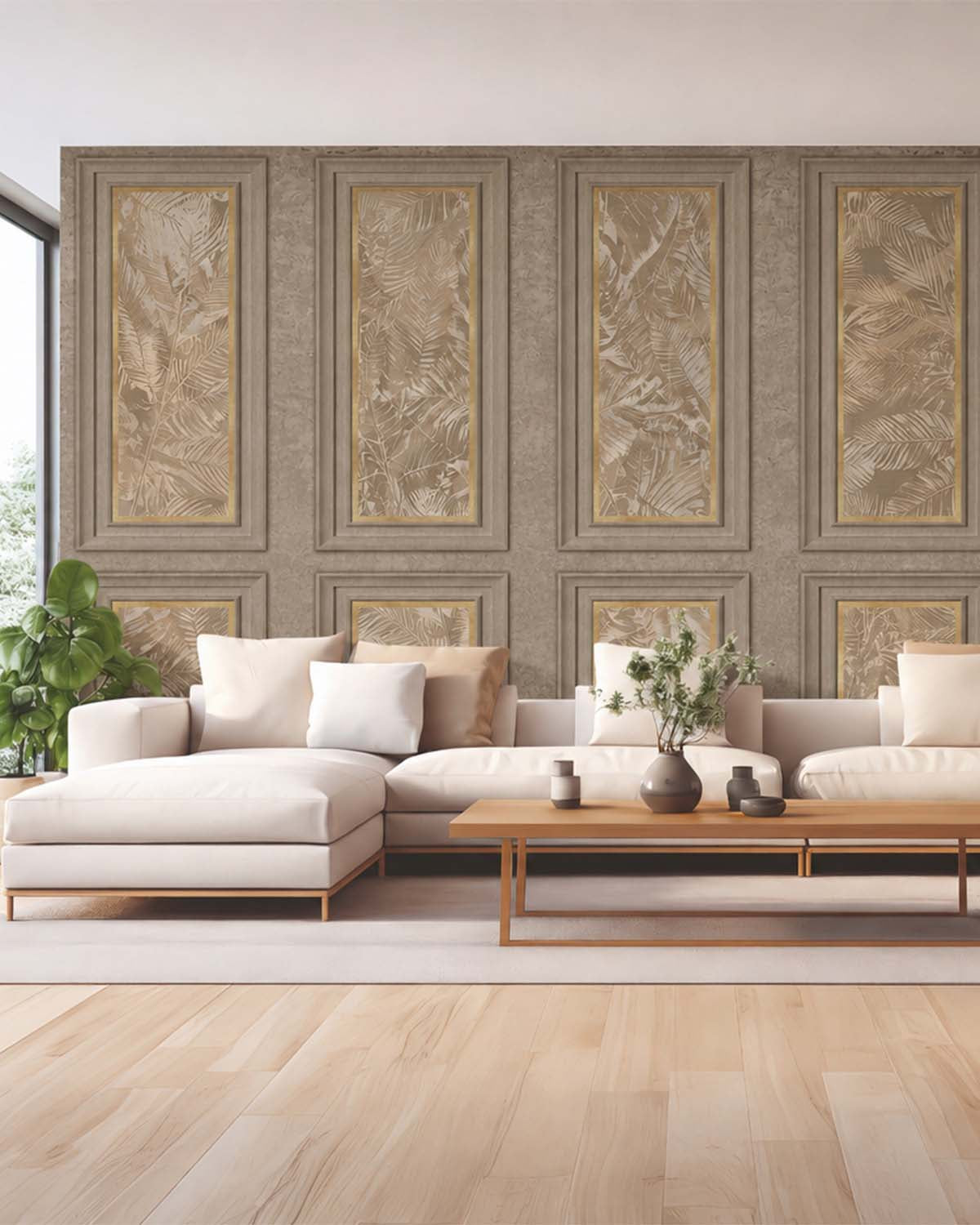 Desert Taupe Vintage Palm & Paneled  Mural M3114