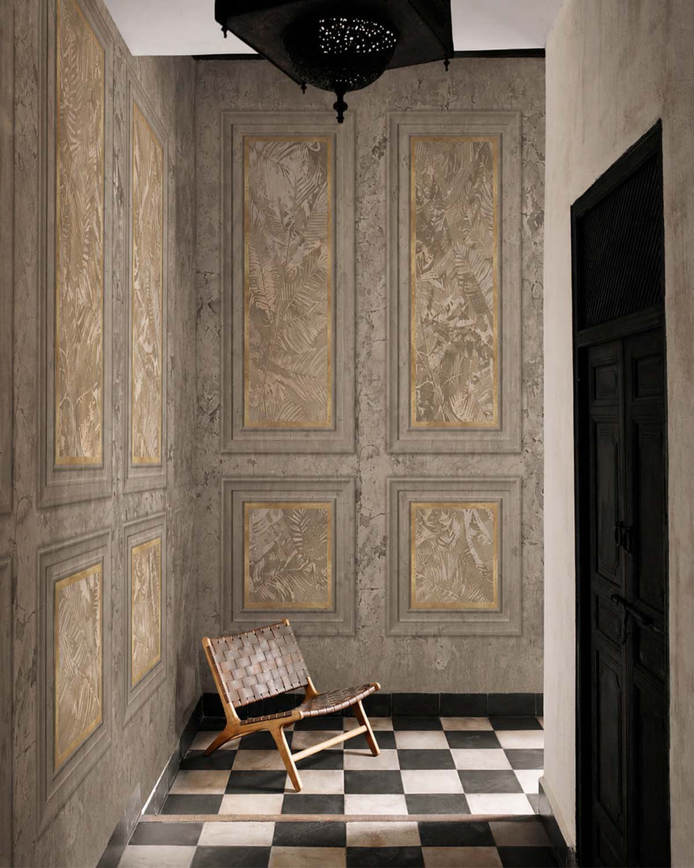 Desert Taupe Vintage Palm & Paneled  Mural M3114