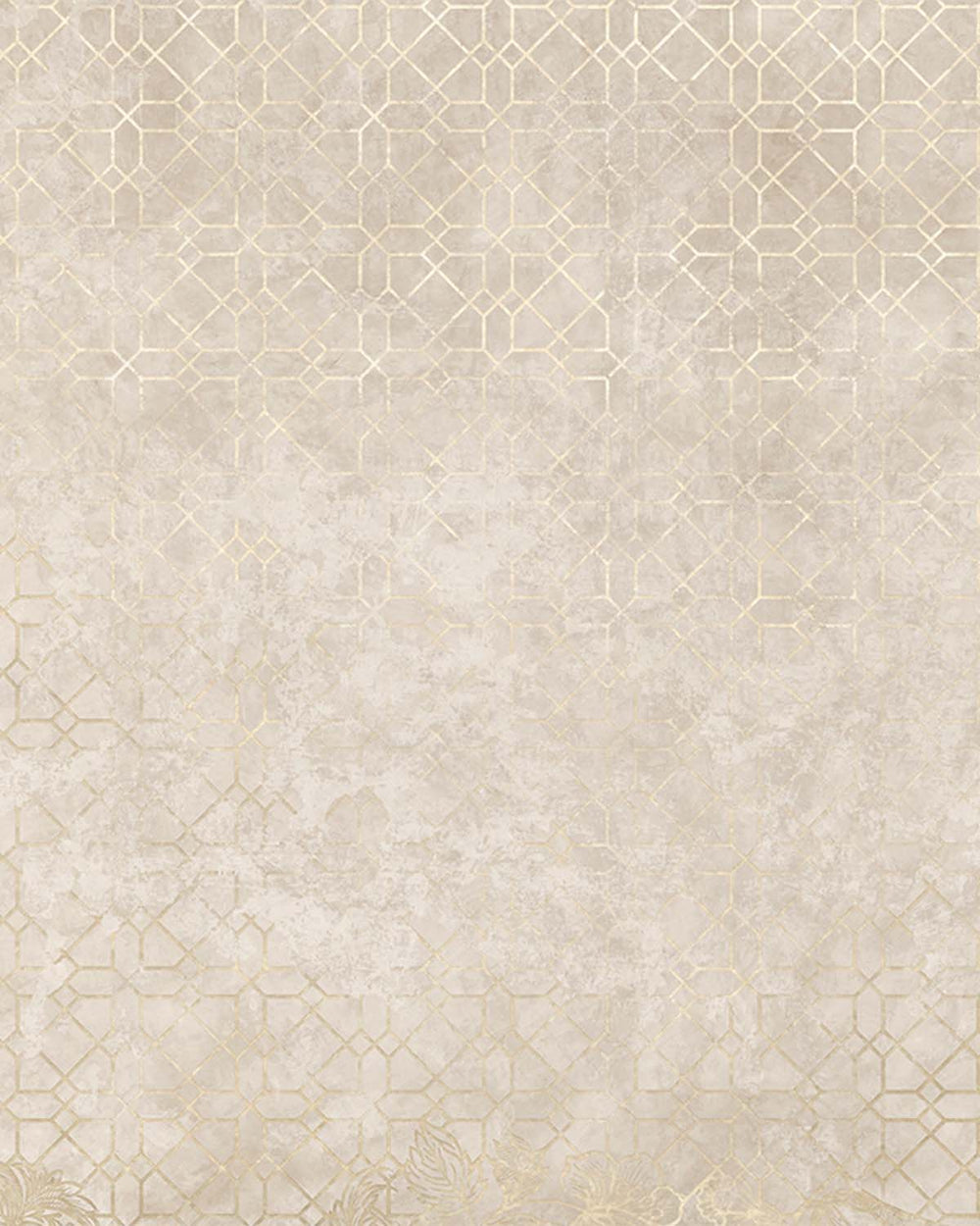 Frosted Almond Antique Geometric & Floral Mural M3115
