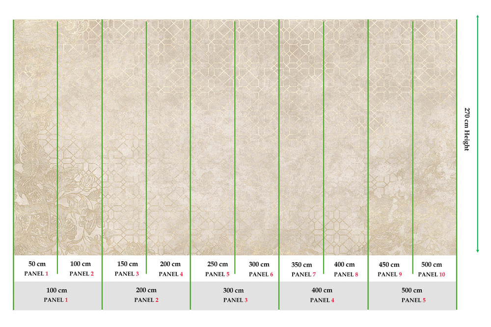 Frosted Almond Antique Geometric & Floral Mural M3115