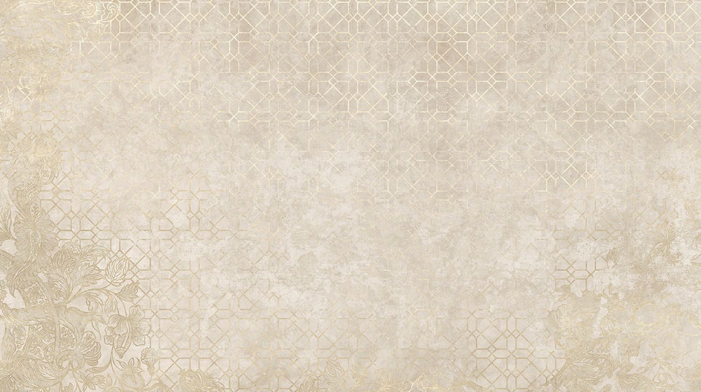 Frosted Almond Antique Geometric & Floral Mural M3115