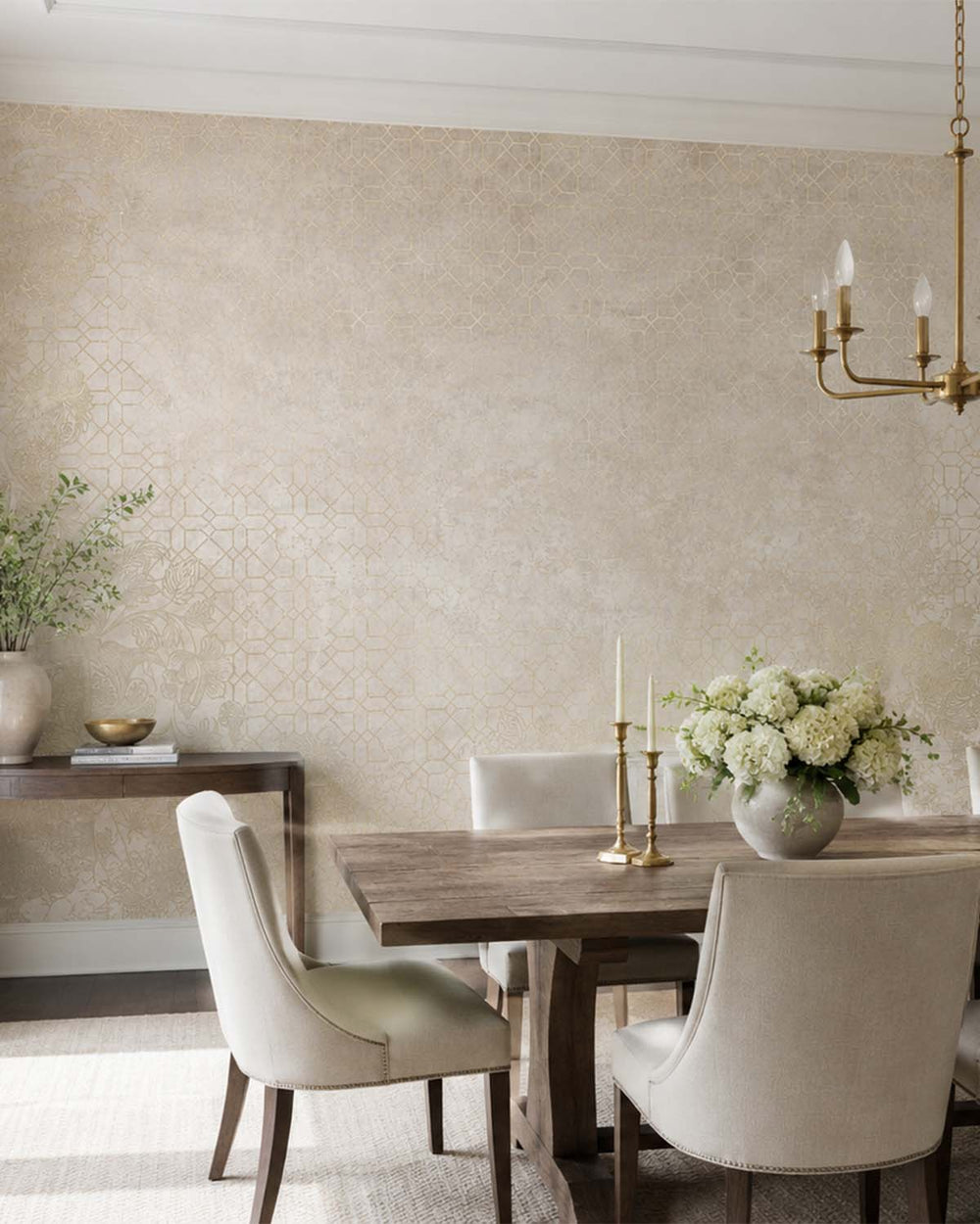Frosted Almond Antique Geometric & Floral Mural M3115