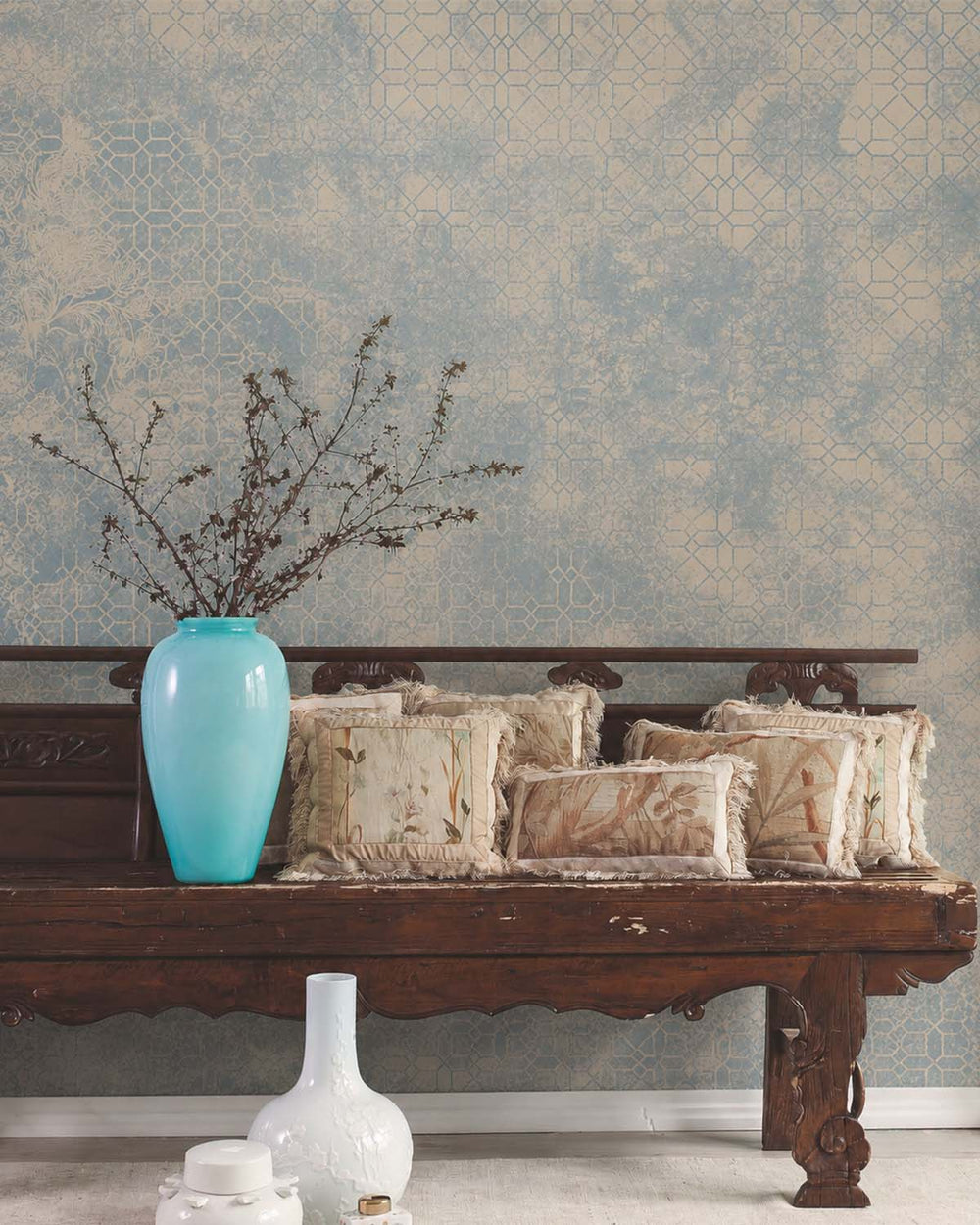 Deco Grey Antique Geometric & Floral Mural M3117