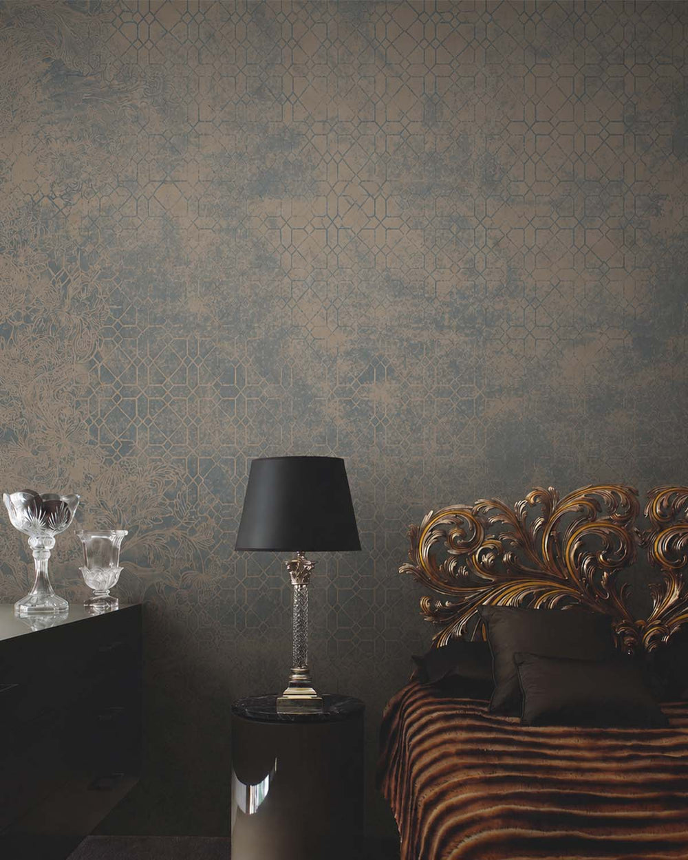 Deco Grey Antique Geometric & Floral Mural M3117