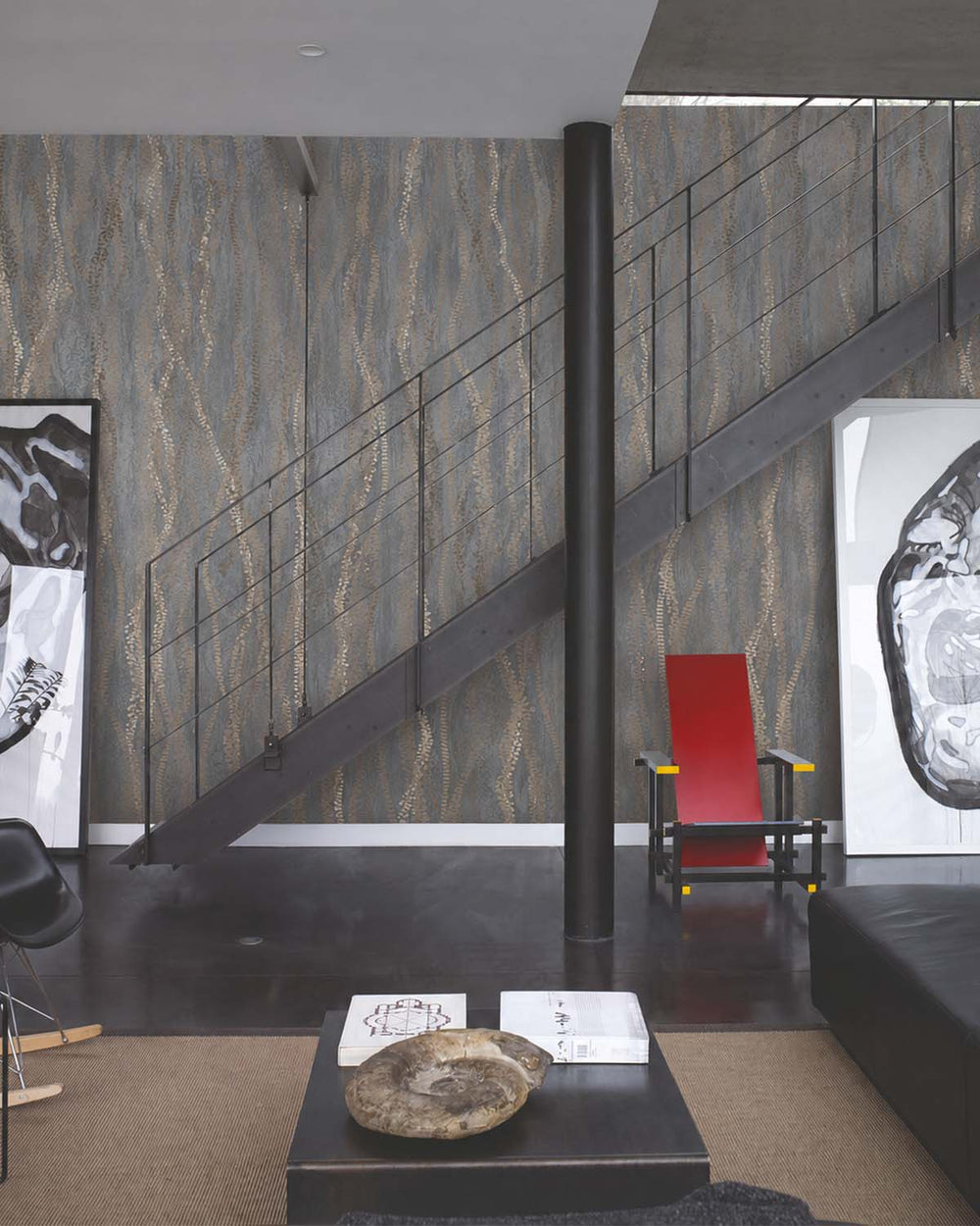 Namara Grey Metallic Wavy Line Mural M3119