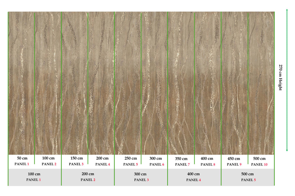Pastel Brown Metallic Wavy Line Mural M3120