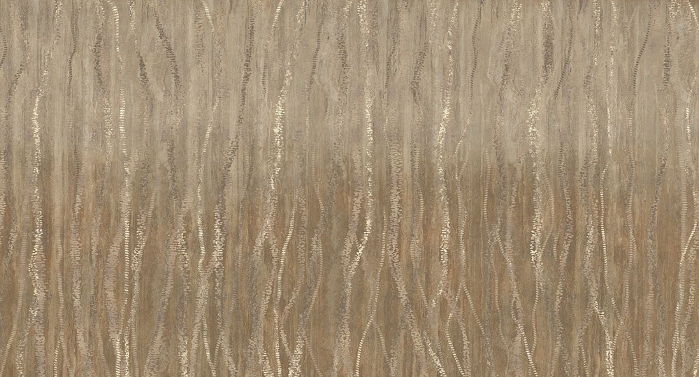 Pastel Brown Metallic Wavy Line Mural M3120
