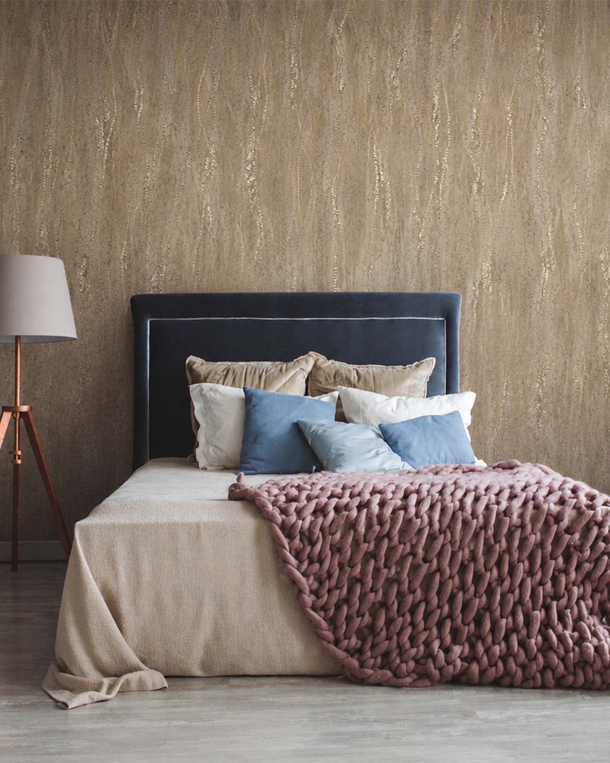 Pastel Brown Metallic Wavy Line Mural M3120
