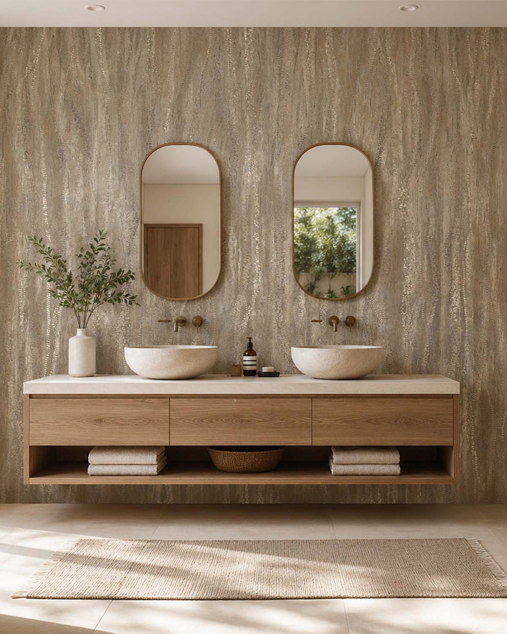 Pastel Brown Metallic Wavy Line Mural M3120