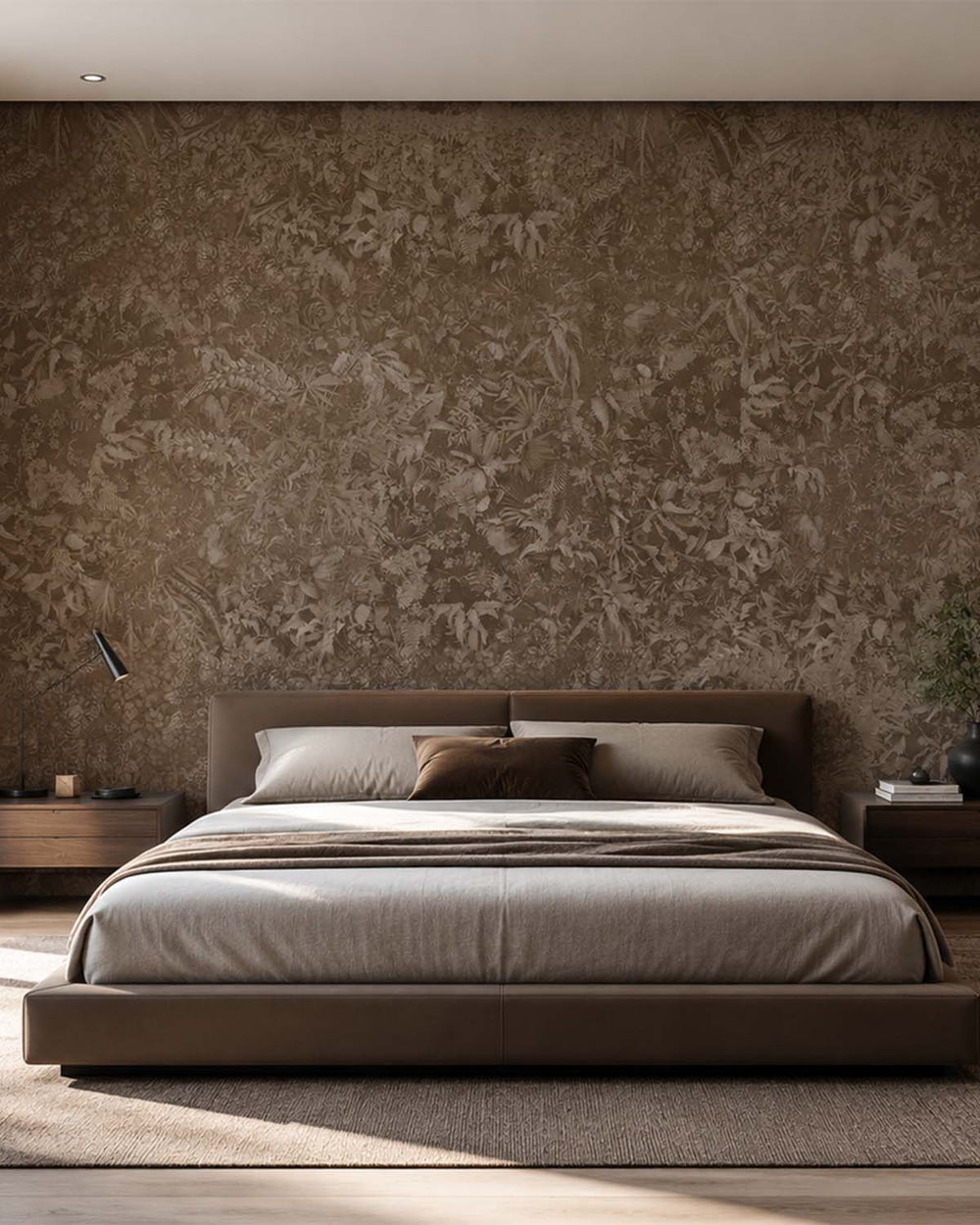 Iroko Brown Timeless Floral Landscape Mural M3122
