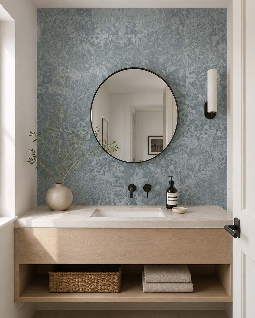 Slate Grey Timeless Floral Landscape Mural M3123