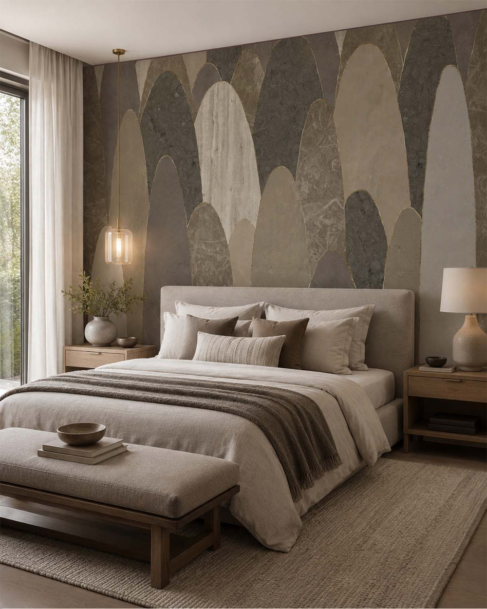 Stone Grey Abstract Marble Archway Mural M3124