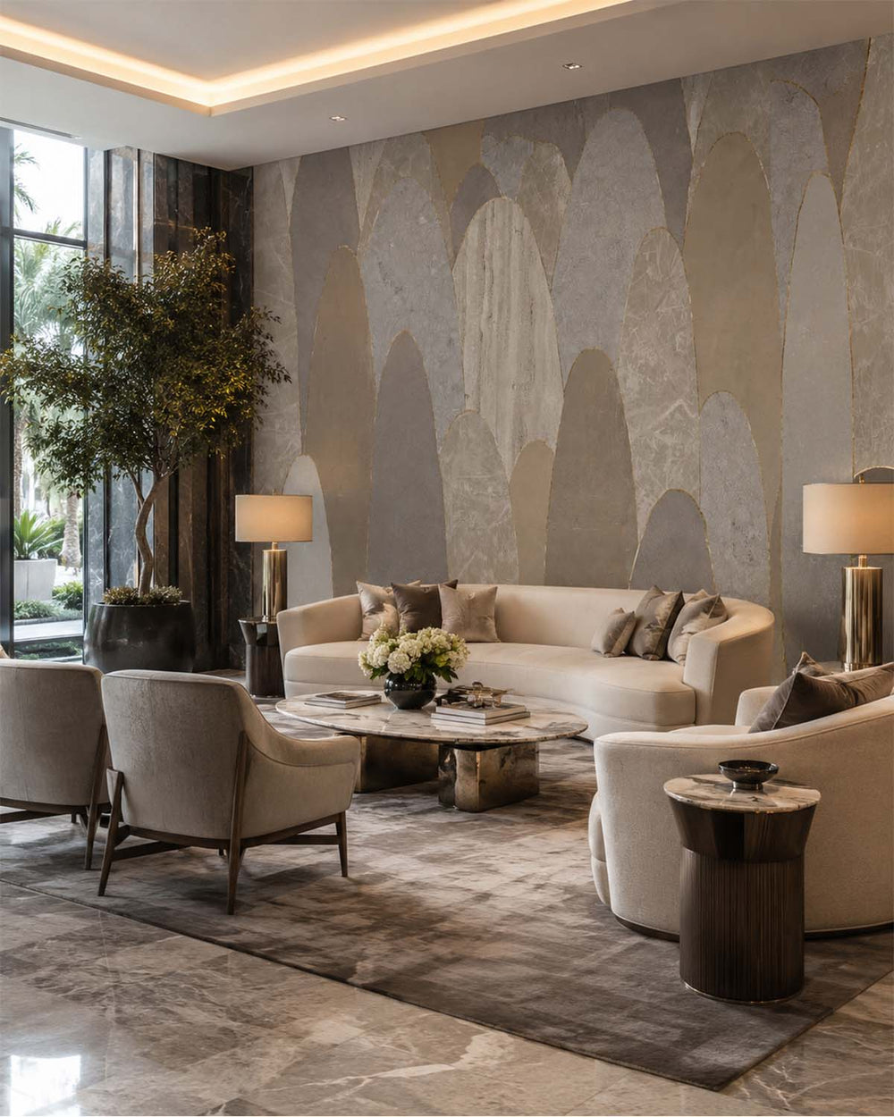Camo Beige Abstract Marble Archway Mural M3125