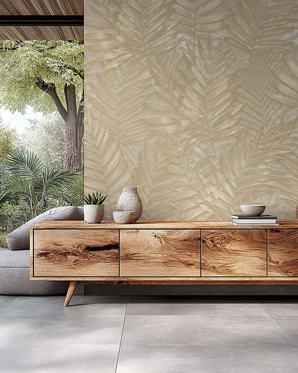 Nurude Brown Tropical Leaf Botanical Mural M3127