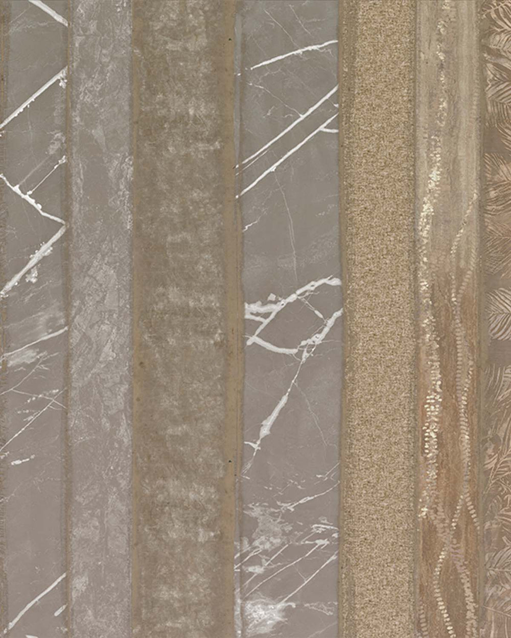 Greyish Brown Mixed Marble and Floral Striped Mural M3130