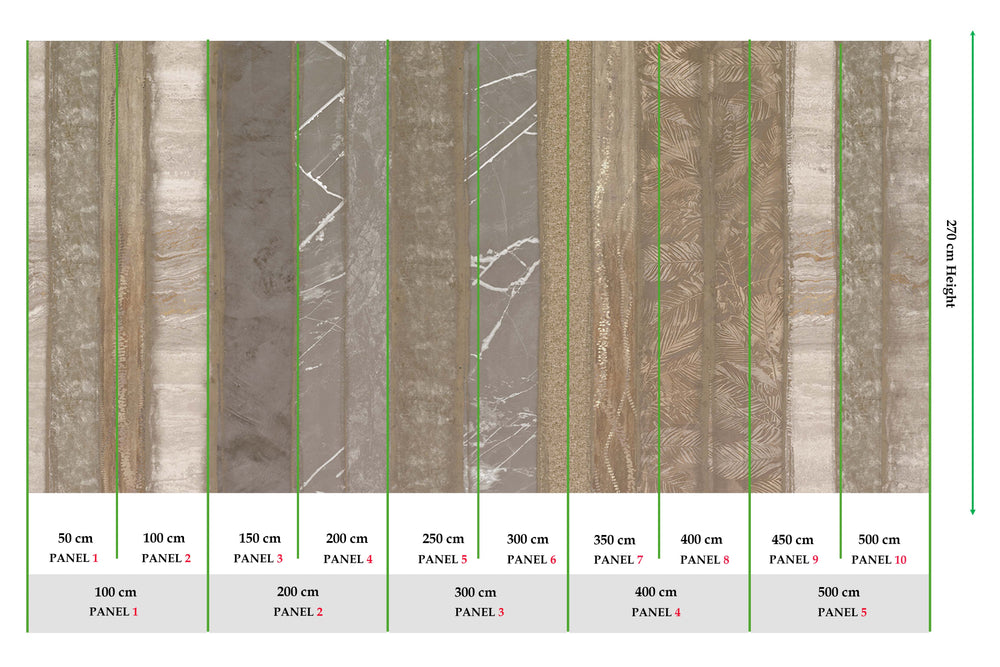 Greyish Brown Mixed Marble and Floral Striped Mural M3130
