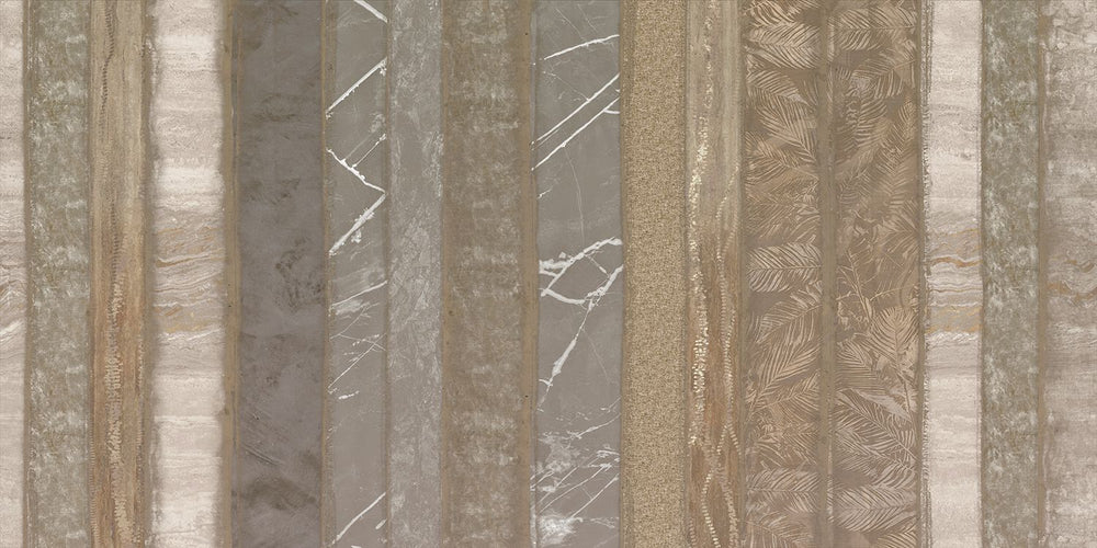 Greyish Brown Mixed Marble and Floral Striped Mural M3130