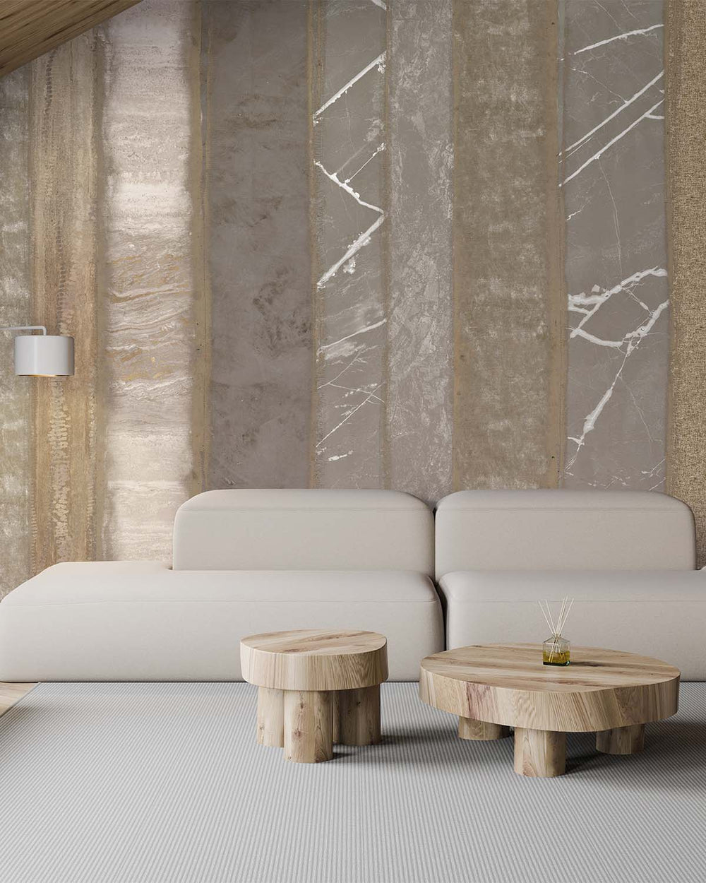 Greyish Brown Mixed Marble and Floral Striped Mural M3130