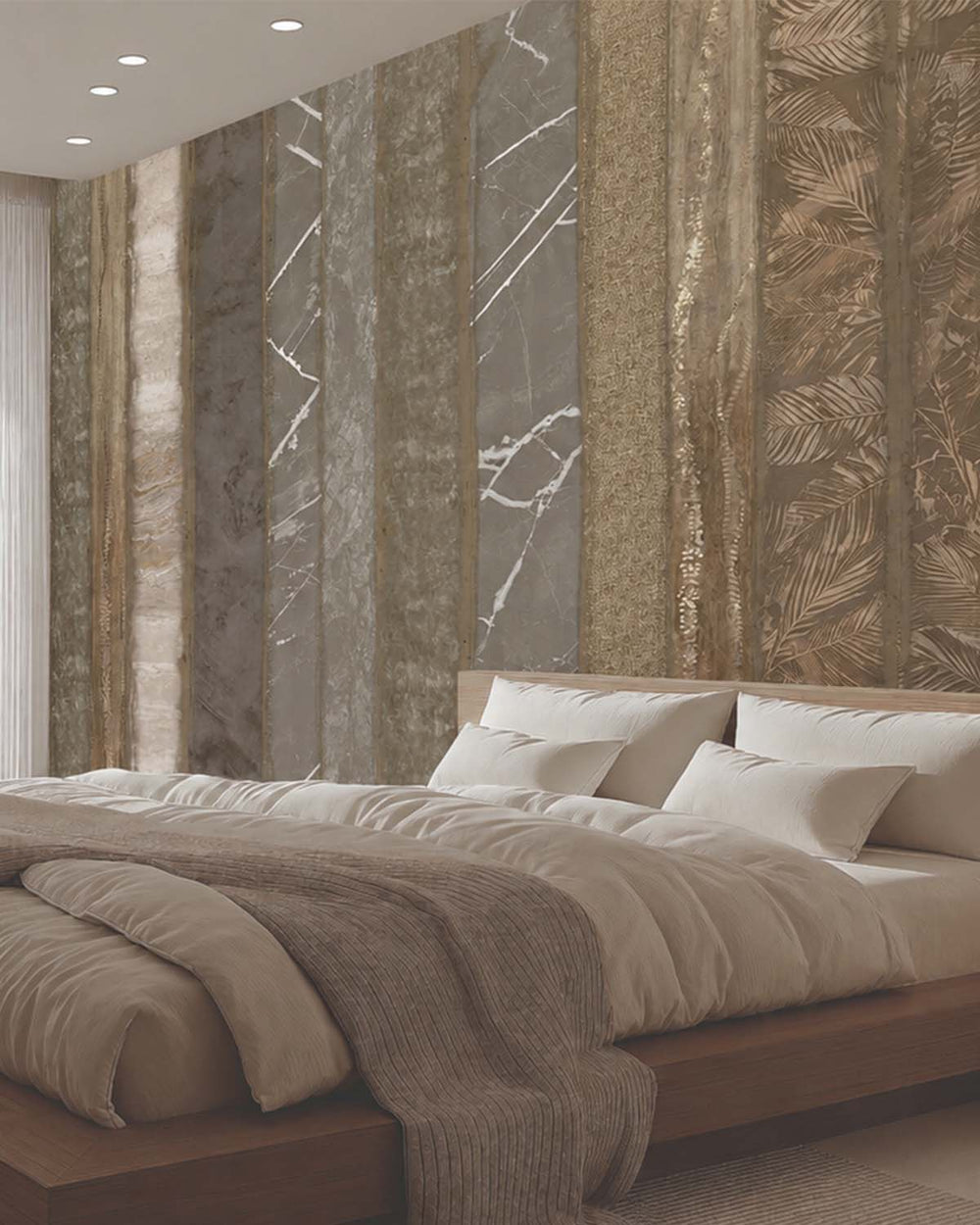 Greyish Brown Mixed Marble and Floral Striped Mural M3130