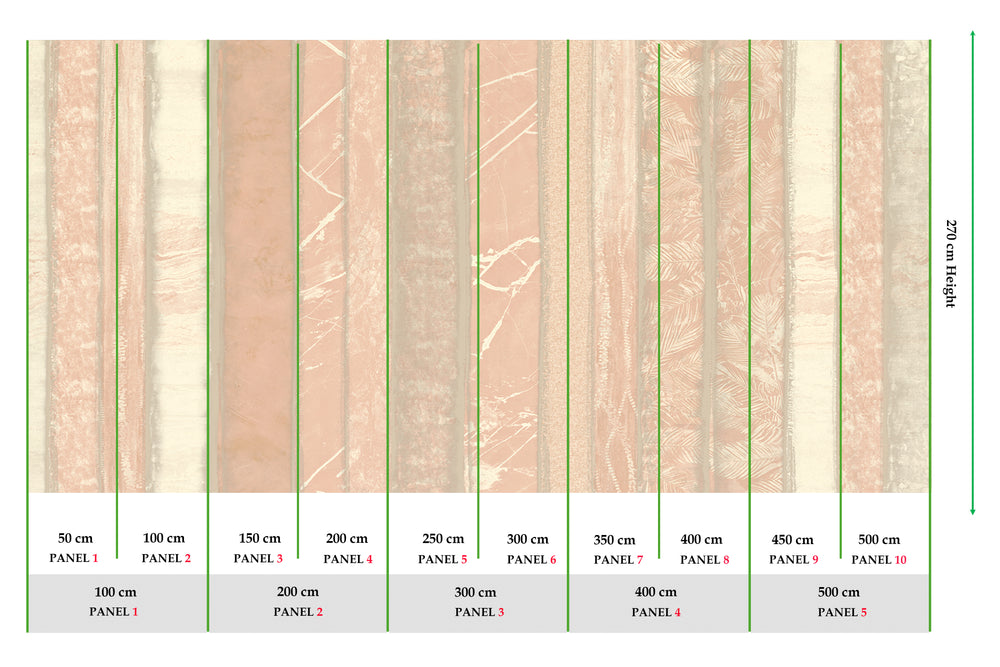 Caramel Ice Mixed Marble and Floral Striped Mural M3131