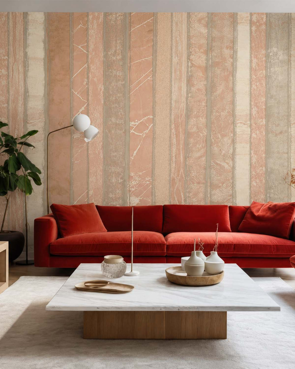 Caramel Ice Mixed Marble and Floral Striped Mural M3131