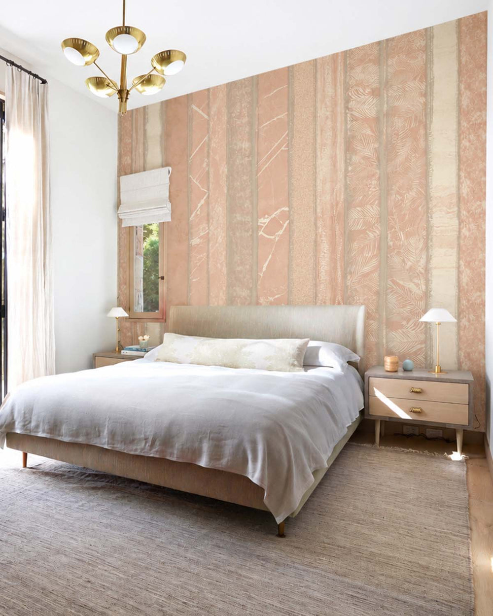 Caramel Ice Mixed Marble and Floral Striped Mural M3131