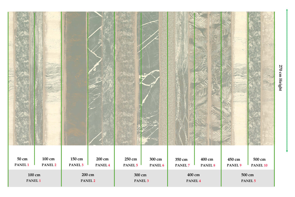 Smoky Slate Mixed Marble and Floral Striped Mural M3132