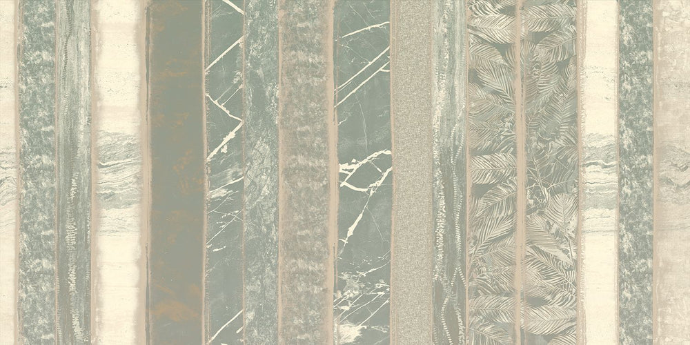 Smoky Slate Mixed Marble and Floral Striped Mural M3132