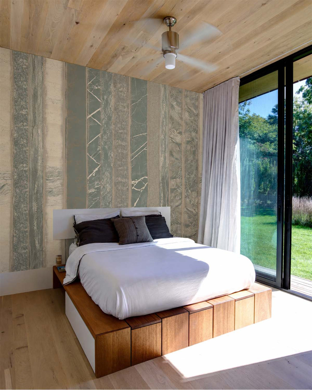 Smoky Slate Mixed Marble and Floral Striped Mural M3132