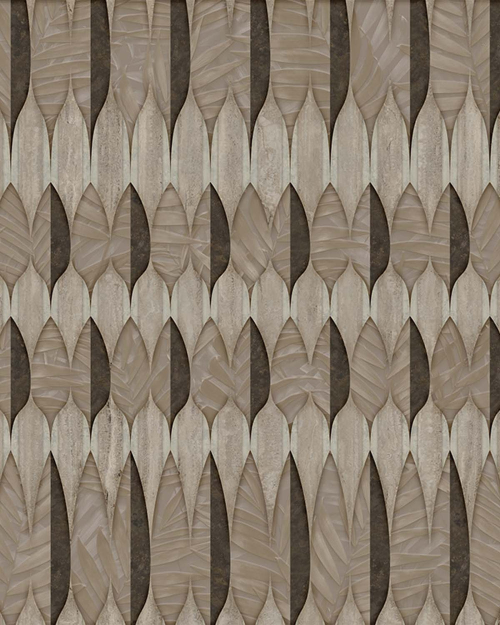 Aldabra Gray Modern Nordic Stylized Leaf Pattern Mural M3133