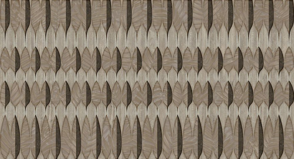 Aldabra Gray Modern Nordic Stylized Leaf Pattern Mural M3133