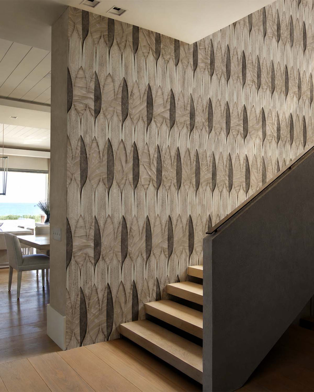 Aldabra Gray Modern Nordic Stylized Leaf Pattern Mural M3133